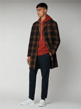 Load image into Gallery viewer, Long Orange and Navy Blue Wool Check Tailored Coat - lacontra