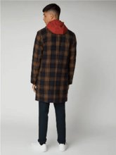 Load image into Gallery viewer, Long Orange and Navy Blue Wool Check Tailored Coat - lacontra
