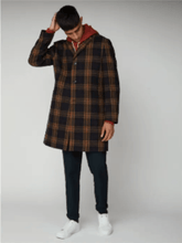 Load image into Gallery viewer, Long Orange and Navy Blue Wool Check Tailored Coat - lacontra
