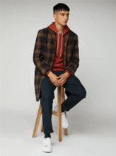 Load image into Gallery viewer, Long Orange and Navy Blue Wool Check Tailored Coat - lacontra