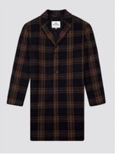 Load image into Gallery viewer, Long Orange and Navy Blue Wool Check Tailored Coat - lacontra