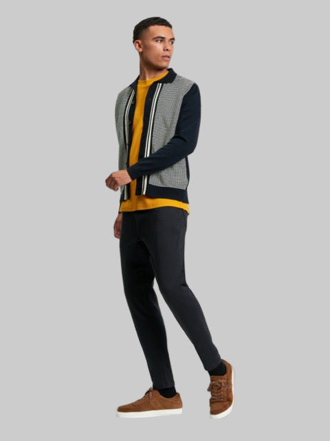 Bi Coloured Button Through Polo in Black