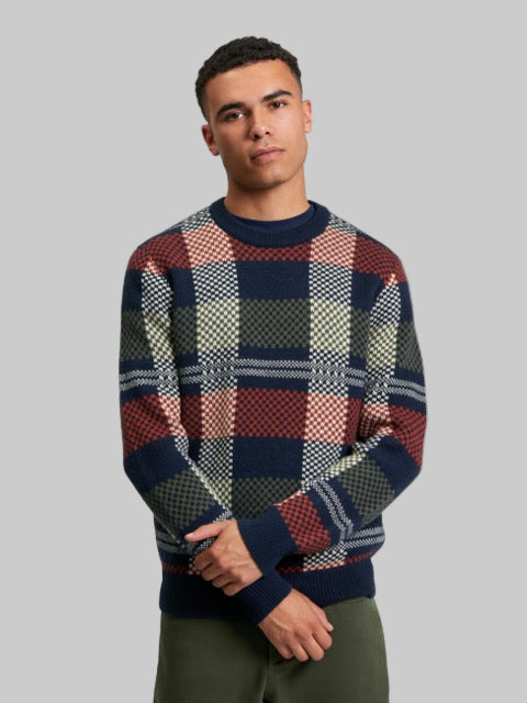 Jacquard Check Crew in Dark Navy
