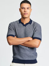 Load image into Gallery viewer, Short Sleeve Bi Colour Knitted Polo textured - Dark Navy
