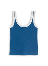 Cargar imagen en el visor de la galería, Top rib azul contraste blanco Julia
