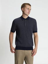 Cargar imagen en el visor de la galería, Short Sleeve Bi Colour Knitted Polo - Dark Navy
