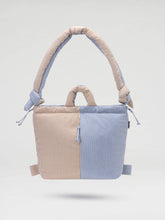 Cargar imagen en el visor de la galería, Bolsa blanda Ona: Azul algodón + Raya marrón
