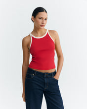 Load image into Gallery viewer, Top halter rojo contraste blanco Harriet
