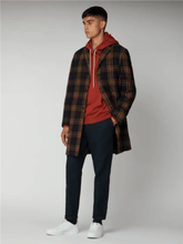 Load image into Gallery viewer, Long Orange and Navy Blue Wool Check Tailored Coat - lacontra
