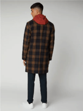 Load image into Gallery viewer, Long Orange and Navy Blue Wool Check Tailored Coat - lacontra
